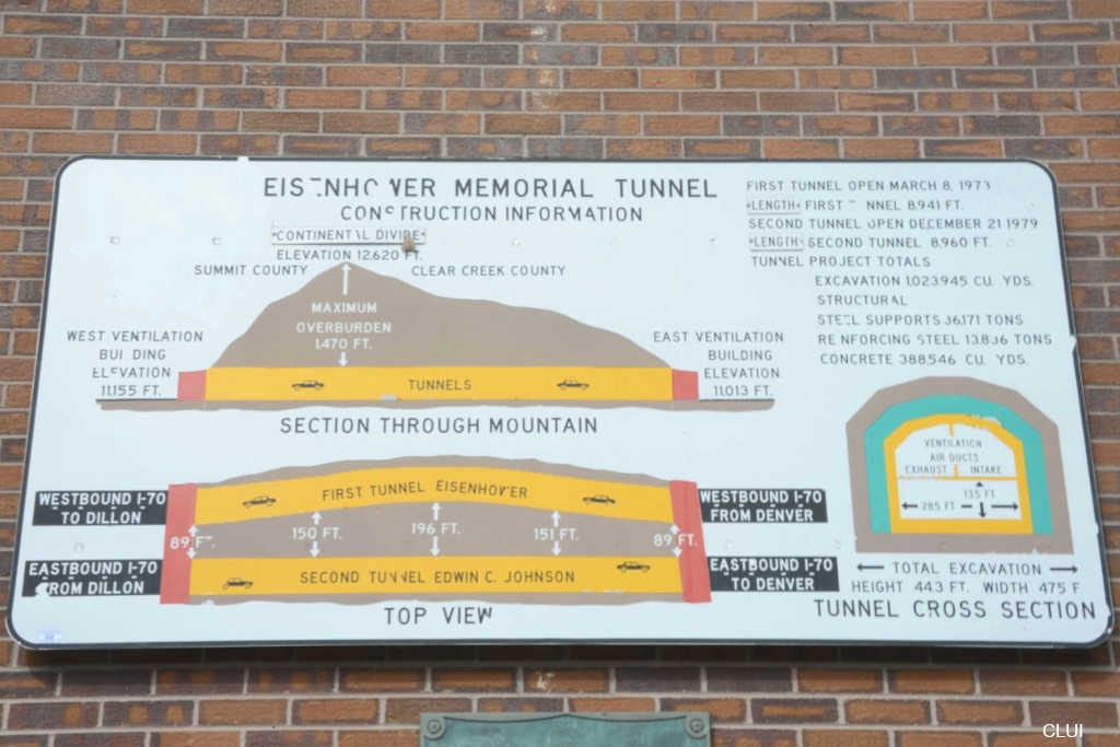 Eisenhower Tunnel construction sign showing path and depth