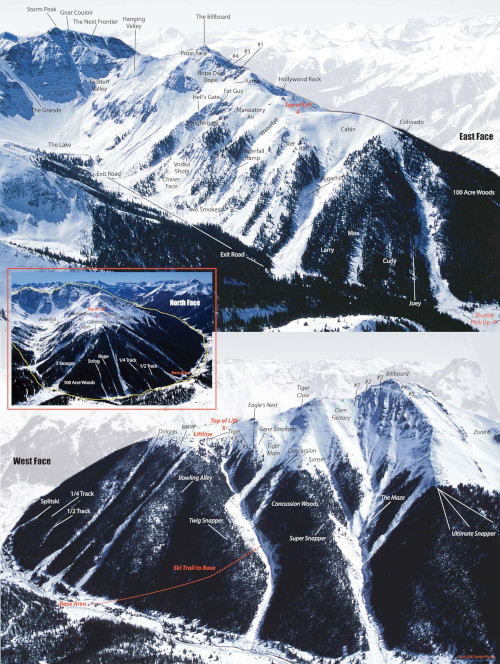 small version of the silverton colorado ski area trail map