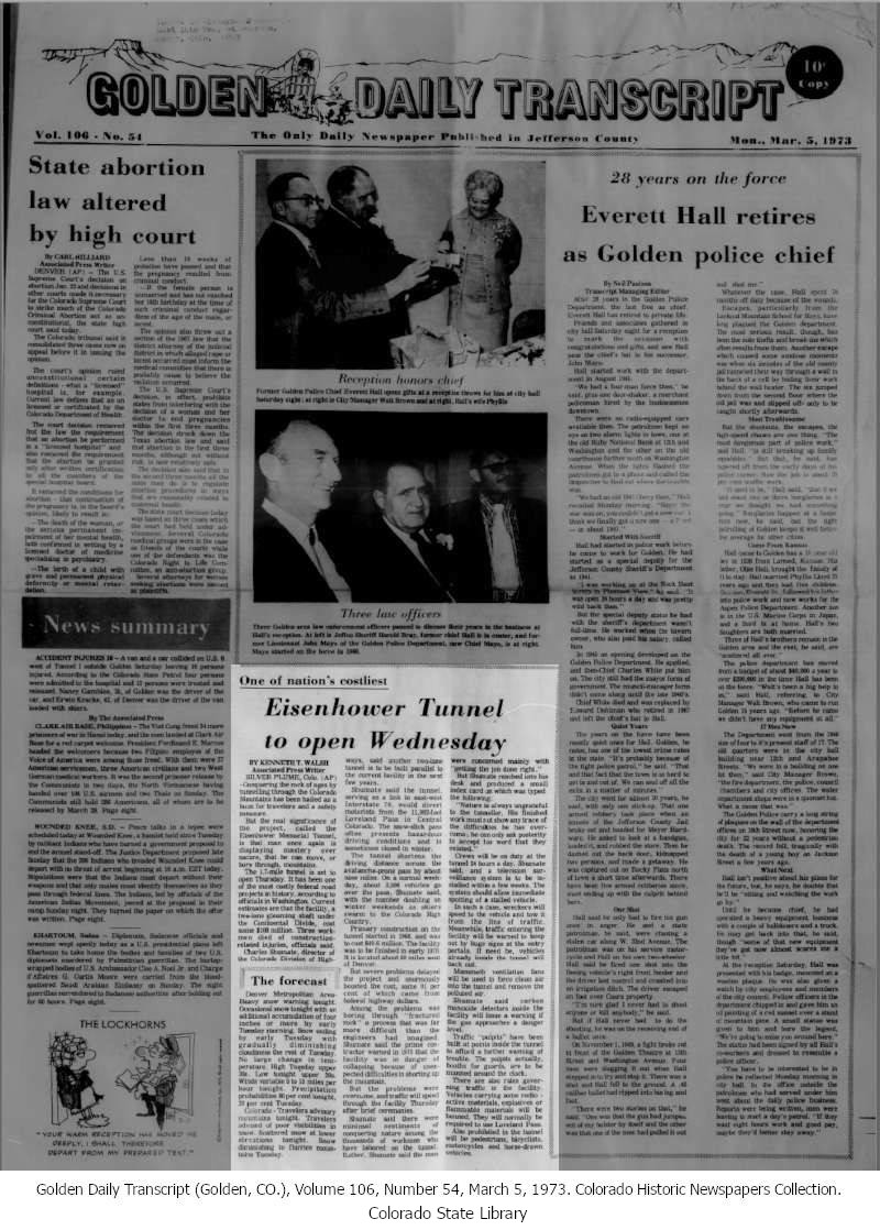Old newspaper from opening of Eisenhower Tunnel in 1973