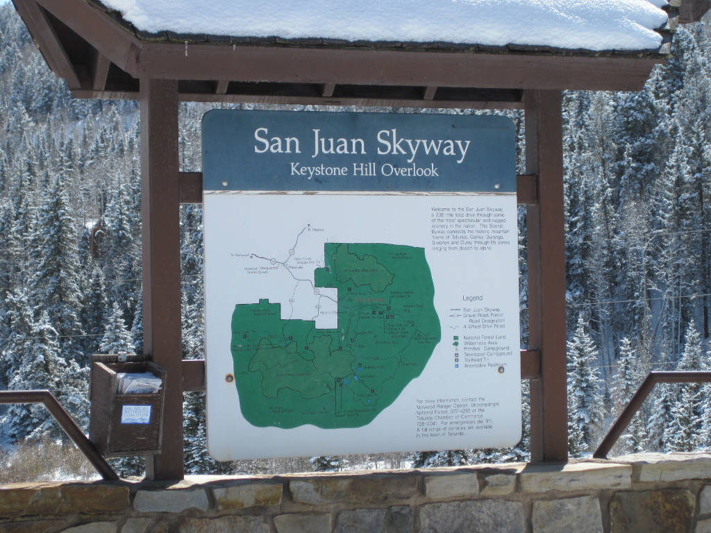 Sign at the Keystone Hill Overlook on the San Juan Skyway going towards Telluride