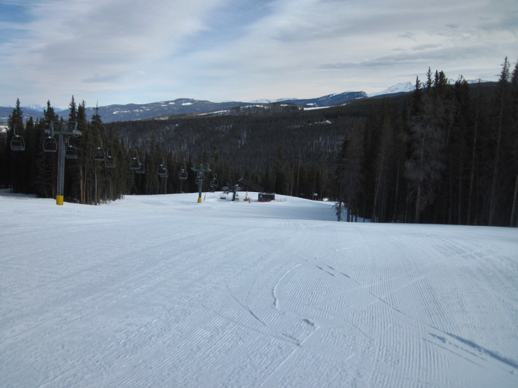 groomed beginner ski trail next to Endeavor chairlift at Winter Park