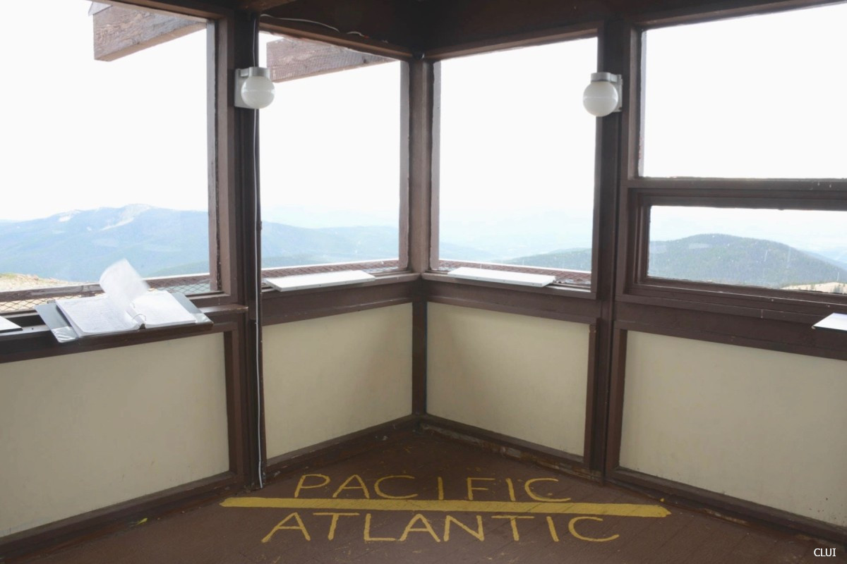 view from inside of Monarch Crest summit observation building