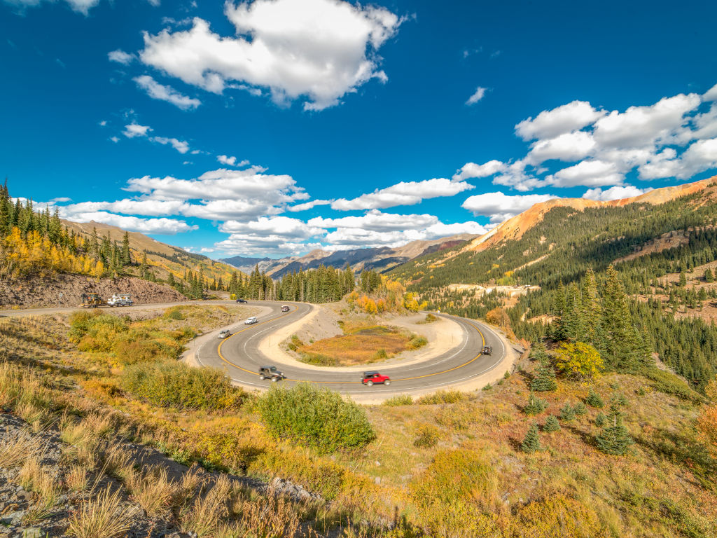 Red Mountain Pass hairpin turn in summer season