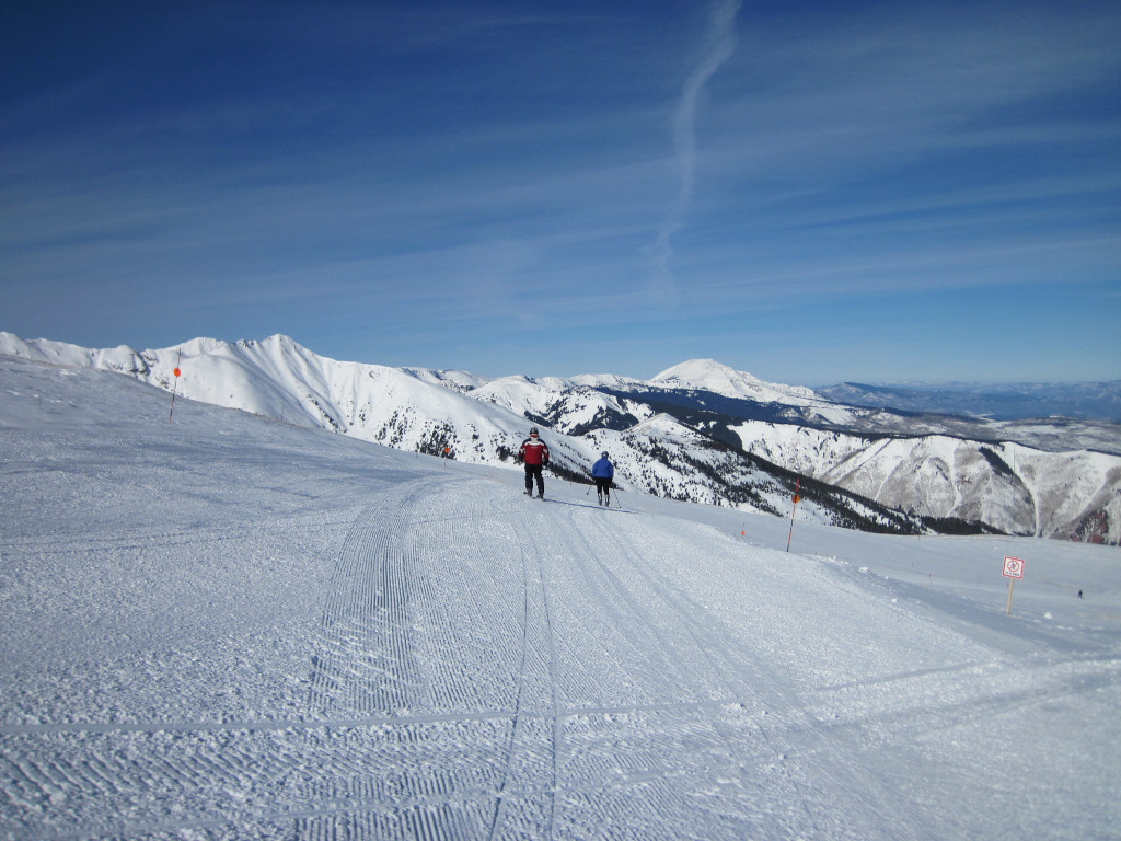 groomed path through Rocky Mountain High ski trail near the top