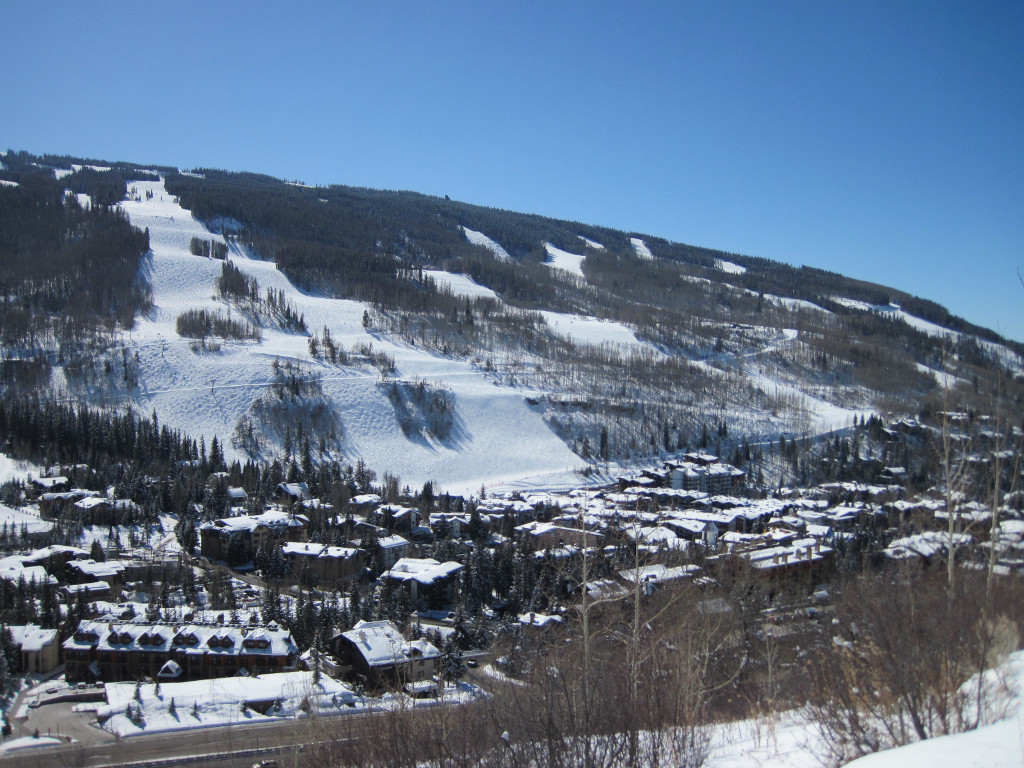 front side of Vail above Vail Village during winter