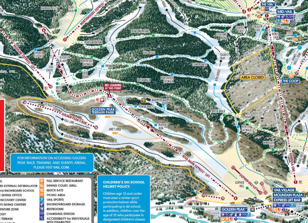 Golden Peak trail map for Vail Colorado