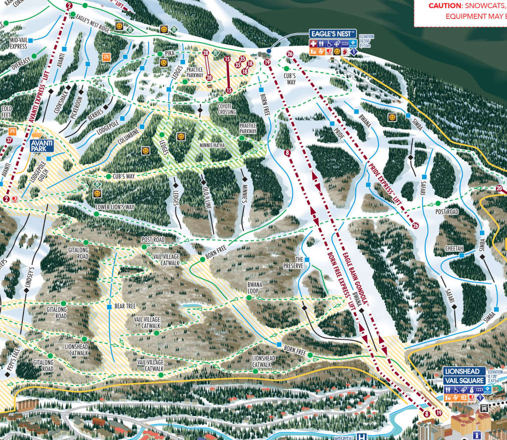 Vail trail map of the Lionshead Village side of the mountain