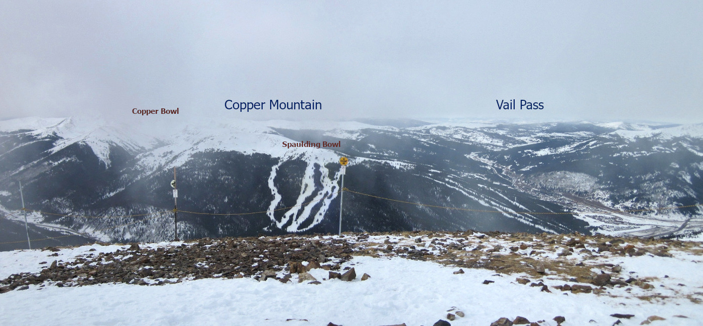 Copper Mountain panorama with Spaulding Bowl from the top of Breckenridge