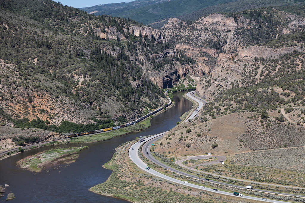 aerial view of Interstate 70 next to the Colorado River in Eagle County