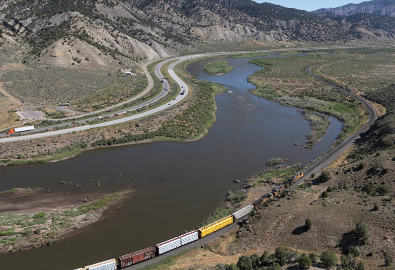 I-70 plus the Colorado River and train tracks in Colorado