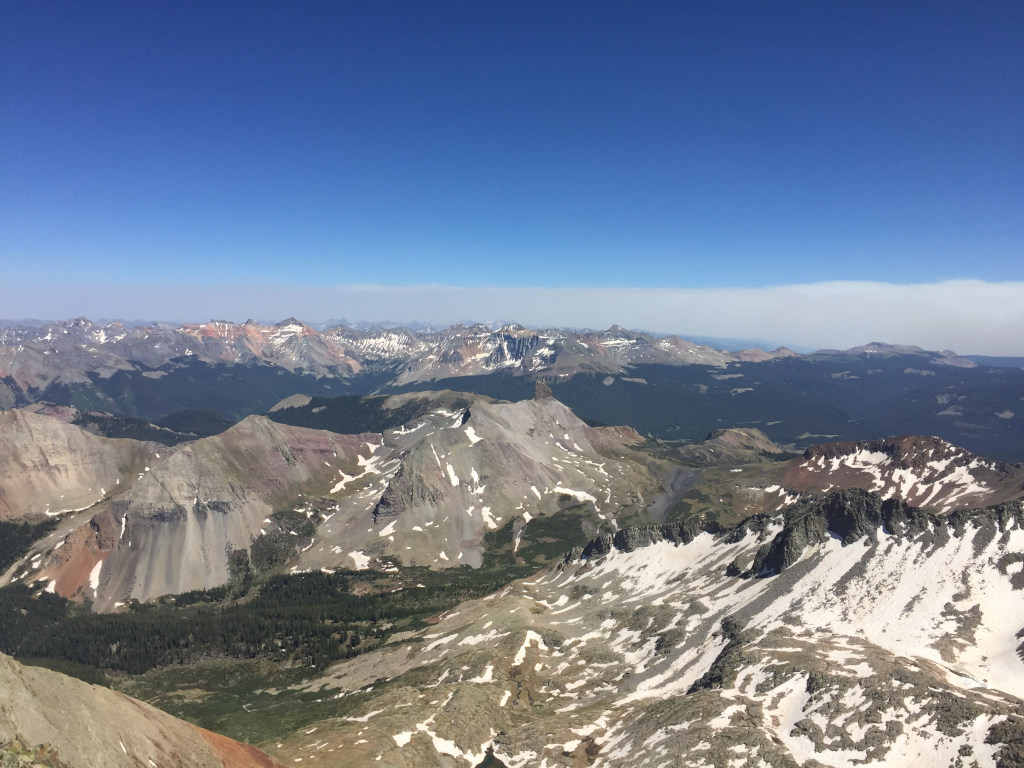 view of Lizard Head peak and Lizard Head Pass from high mountain peak