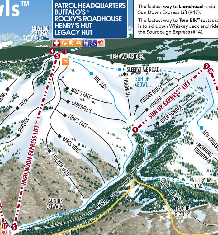 Sun Up Bowl trail map for Vail