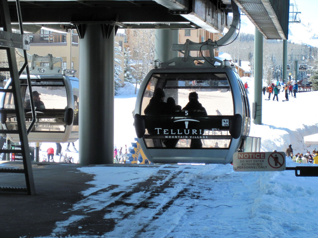 Telluride gondola cabin departing for the parking garage