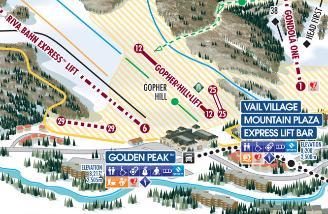 Golden Peak and Gopher Hill trail map for beginners at Vail Ski Resort