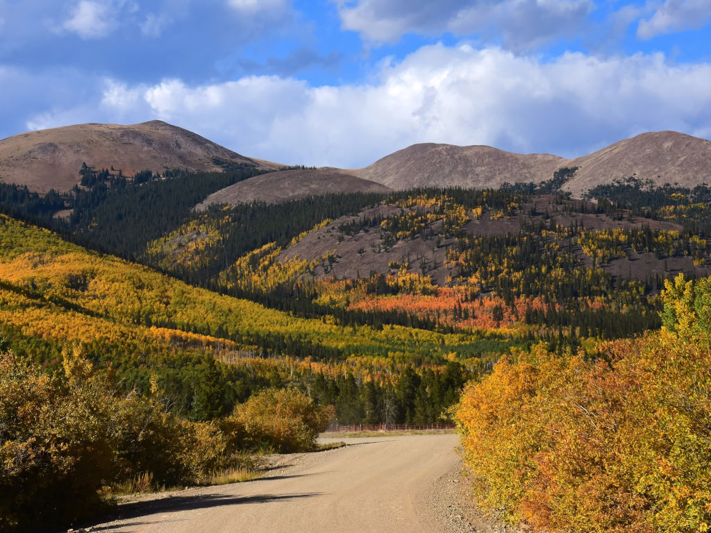 dirt Forest Service Road going over Boreas Pass in autumn