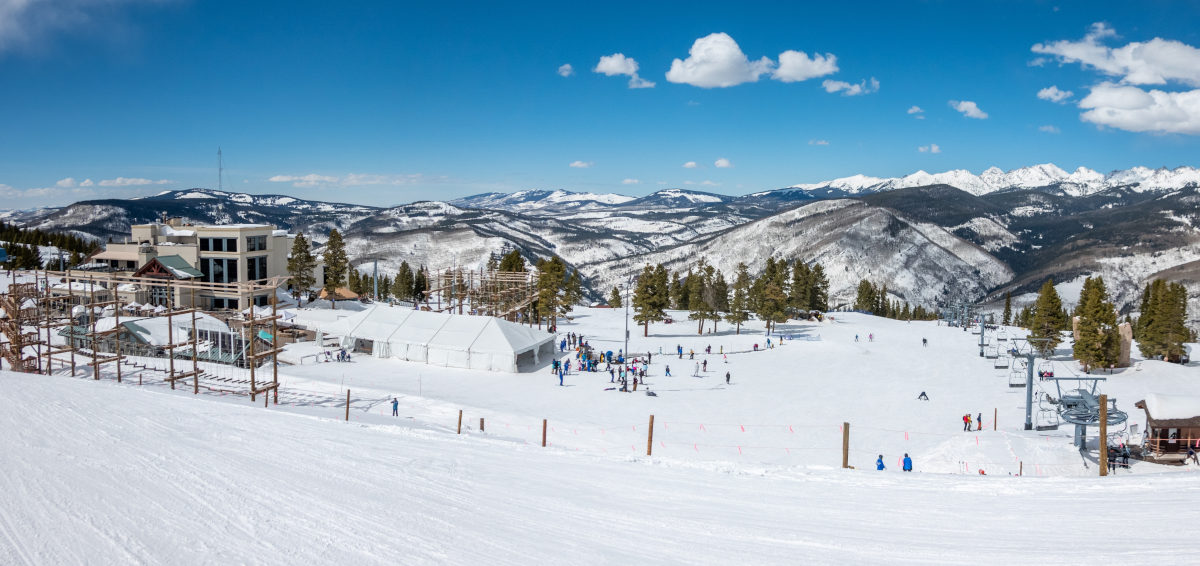 Vail Colorado Eagle's Nest beginner ski learning zone at top of the Eagle Bahn Gondola including Practice Parkway and Chair 15