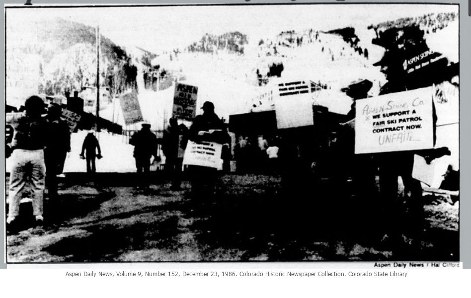 Aspen ski patrollers protest opening of Silver Queen Gondola in 1986