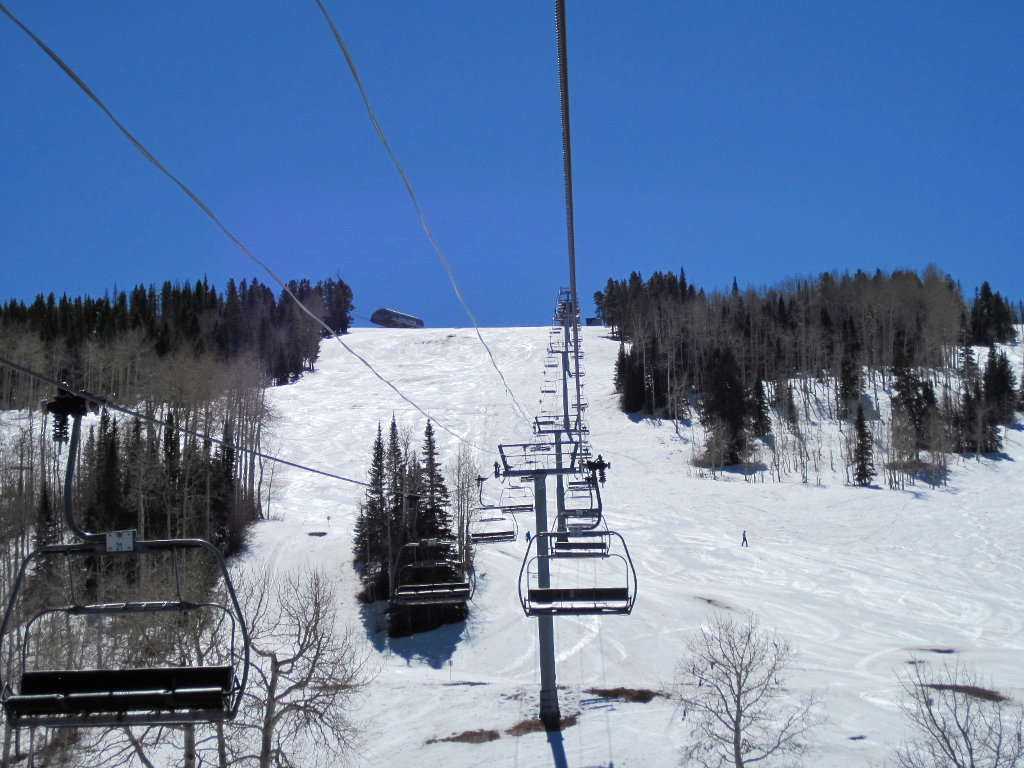 Buttermilk Express chairlift at Buttermilk Ski Resort in spring season