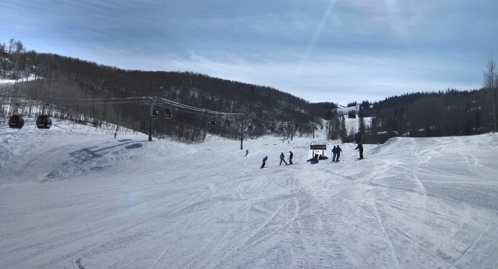 Funnel Bypass beginner ski terrain and Elk Camp Gondola at Snowmass