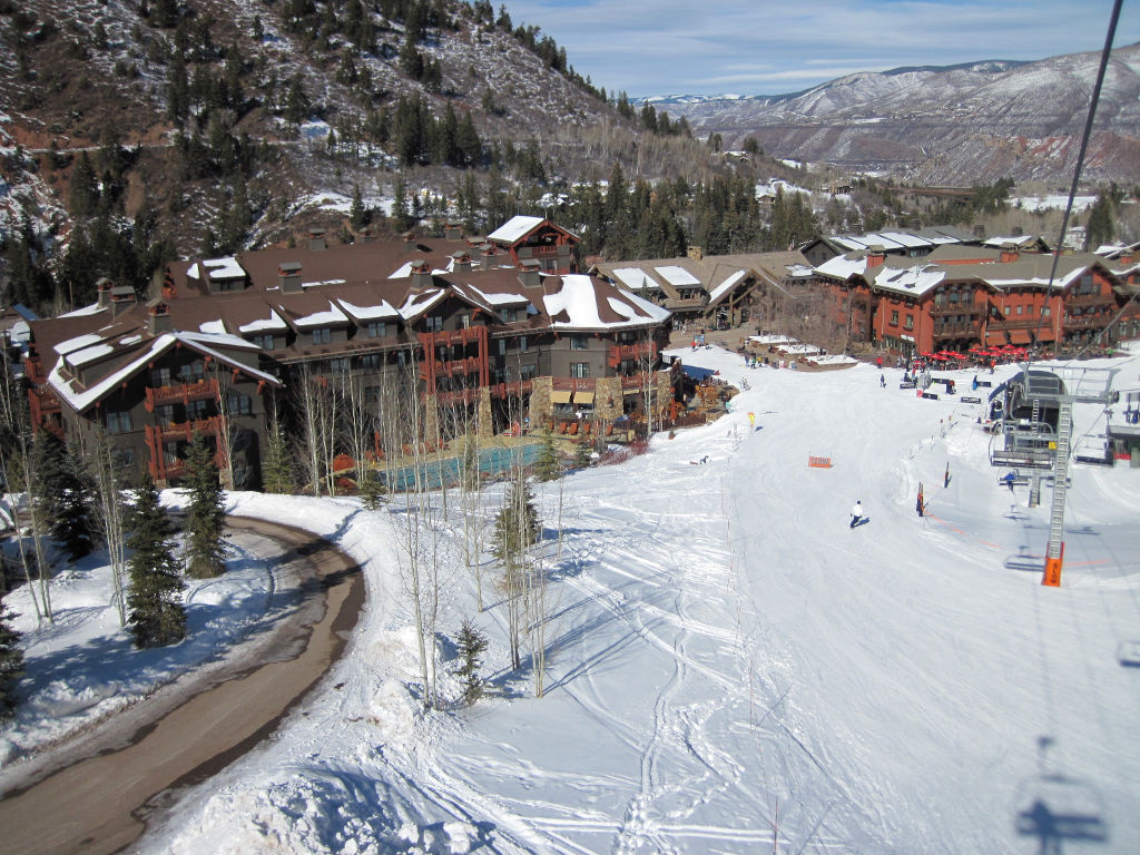 The Ritz-Carlton Club at Aspen Highlands as seen from the ski lifts during winter