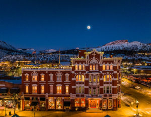 Strater Hotel in Durango at night during the winter