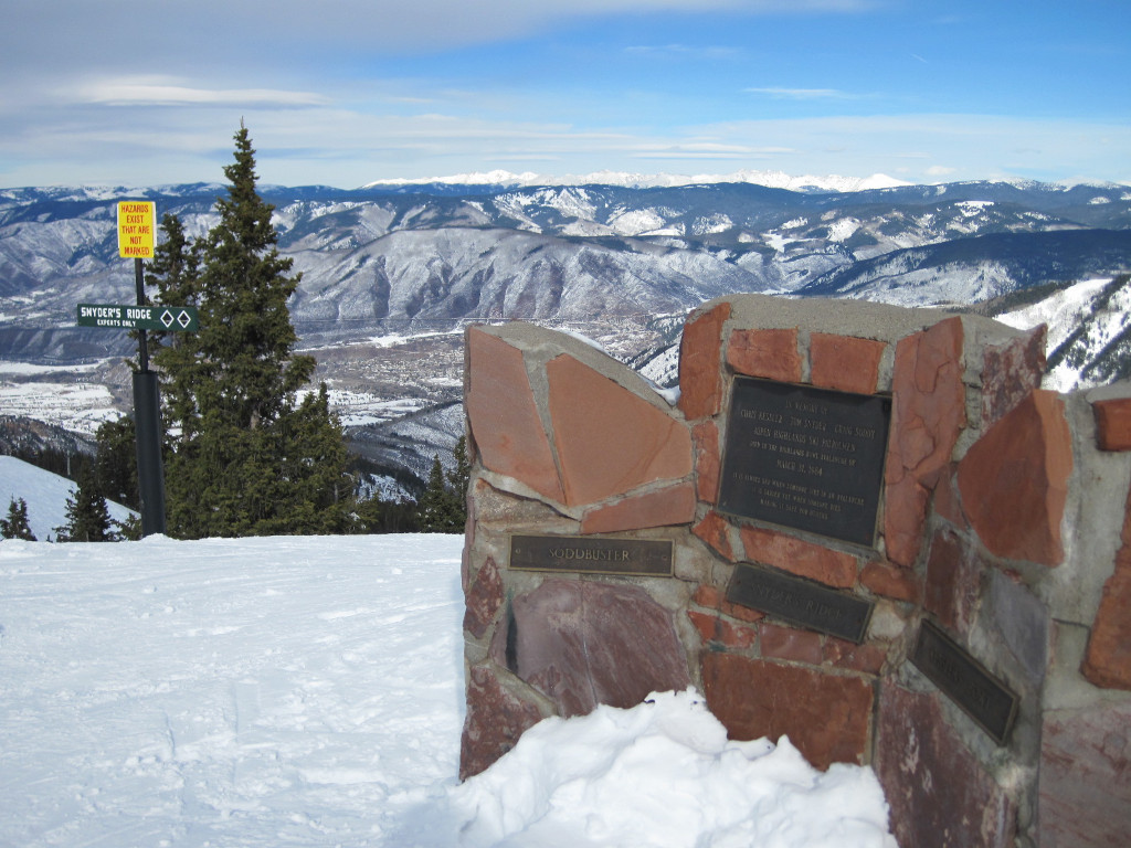 Aspen Highlands Highland Bowl ski patrol memorial plaque at top of Loge Peak lift