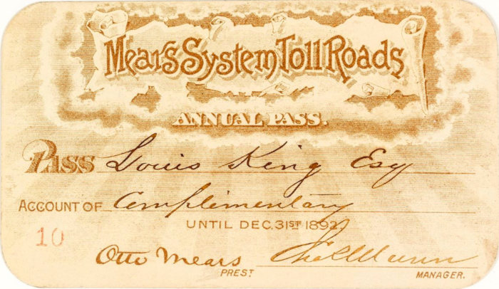 otto mears toll road annual pass from 1892