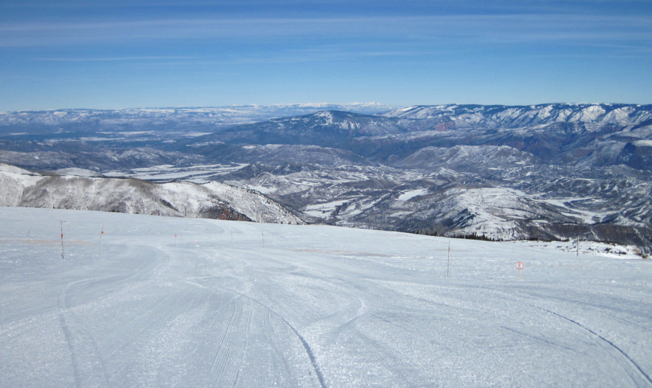 looking down Rocky Mountain High ski trail at Snowmass