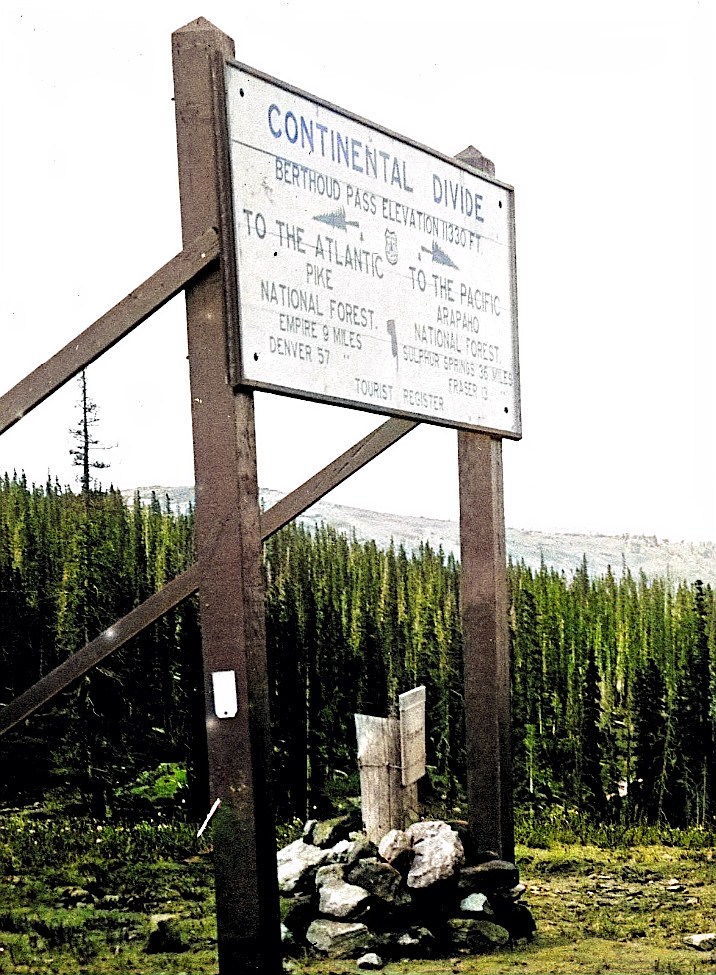 Continental Divide sign on Berthoud Pass 1917 colorized and enhanced