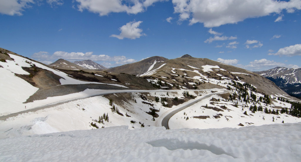 tight hairpin turn on Cottonwood Pass in Colorado during spring season