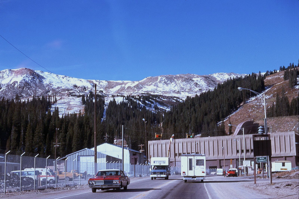Eisenhower Tunnel Construction photo from 1974 showing one single tunnel bore open