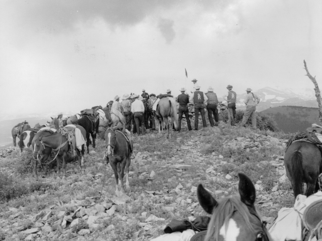 Roundup Riders of the Rockies horseback club on the Continental Divide in 1957