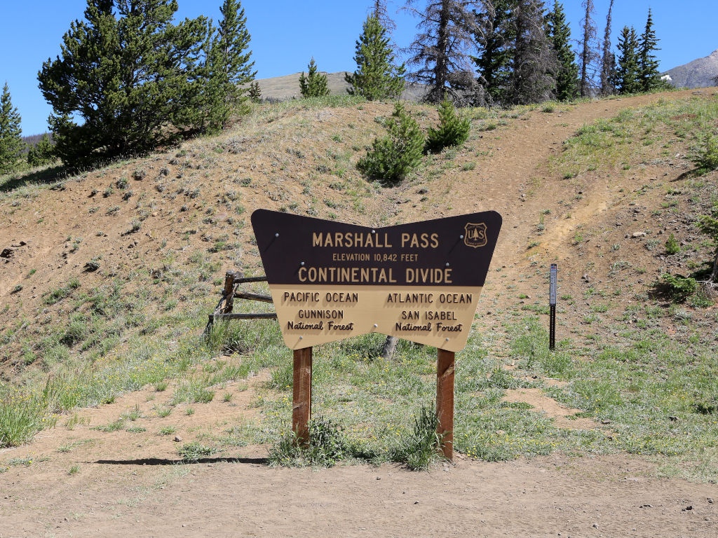 Marshall Pass Continental Divide sign in the year 2020