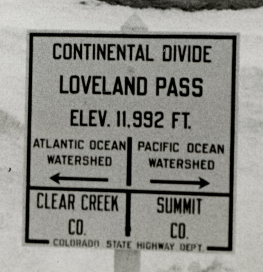 enlarged continental divide sign on loveland pass from the 1940s cropped from TMD351-2020-626