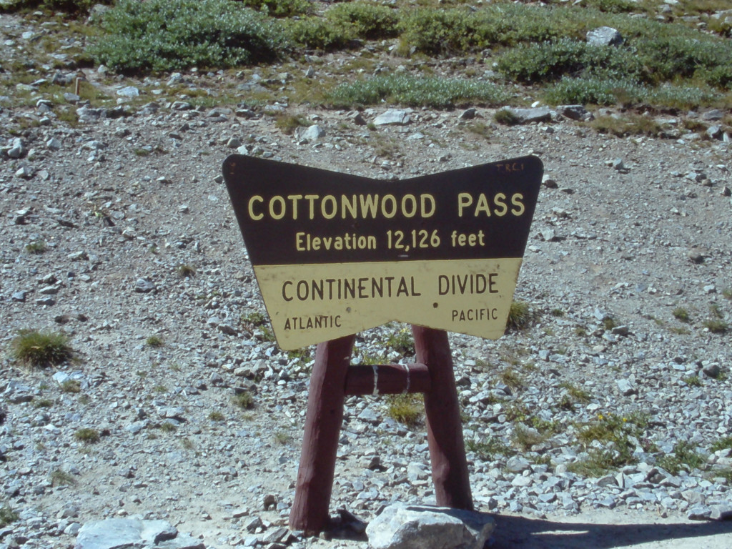 Cottonwood Pass Continental Divide sign in 1983