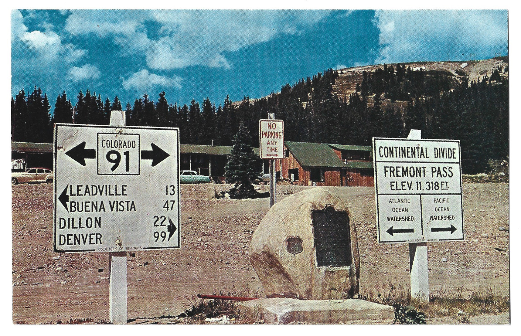 full scan of fremont pass continental divide sign postcard CF-29297