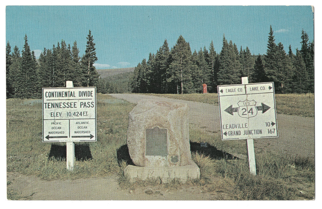 full scan of Tennessee Pass Continental Divide sign postcard CT-S-29299-2