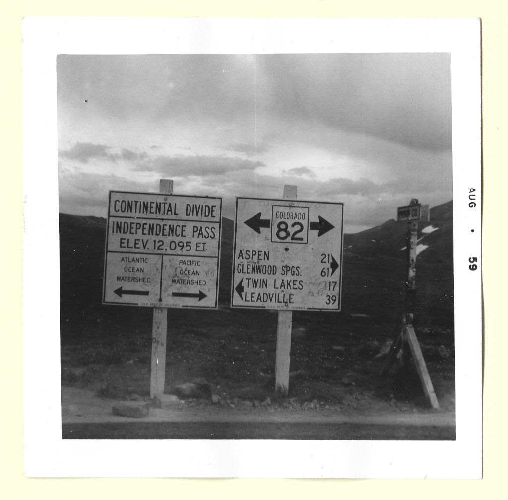 full scan of Independence Pass Continental Divide 1959 sign photograph CIN-AUG59A