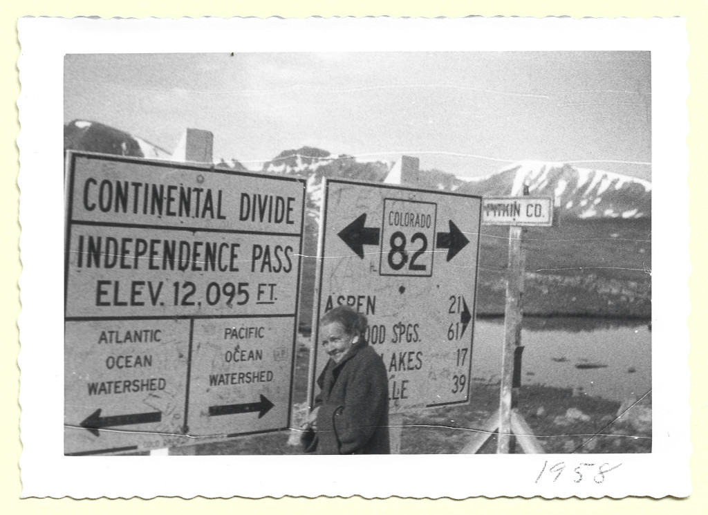 full scan of Independence Pass Continental Divide 1958 sign photograph ID CIN-KV58 in Coloradotopia archives