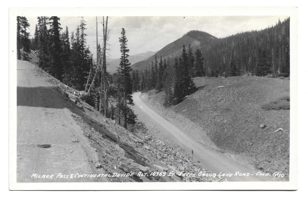 full scan of postcard CML-G11 Milner Pass Continental Divide sign from 1920s