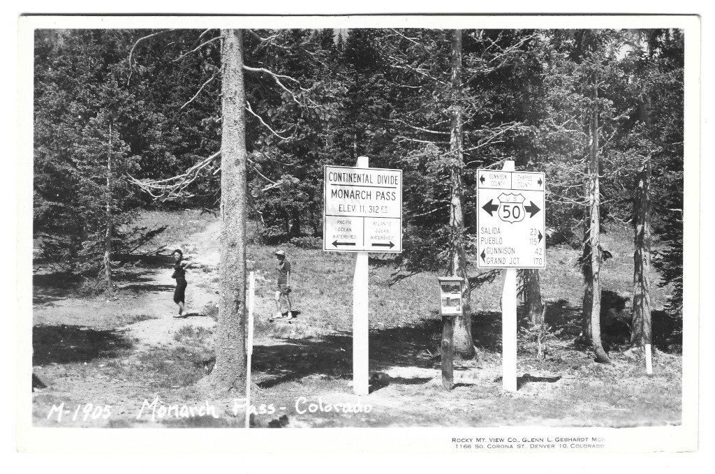 full scan of Monarch Pass Continental Divide sign postcard CMO-M-1905