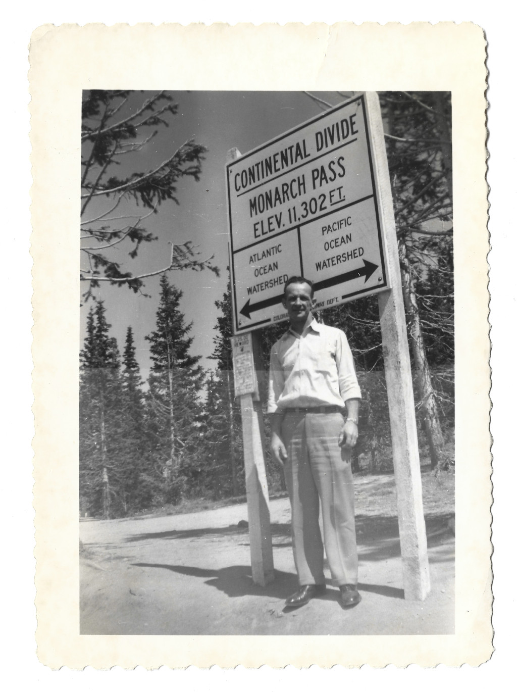 full scan of Monarch Pass late 1940s Continental Divide sign photograph CMO-B4A