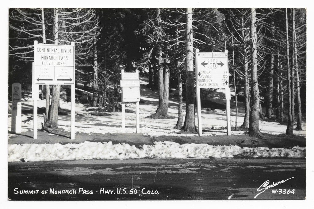 full scan of photograph CMO-W-3364 Monarch Pass Continental Divide sign