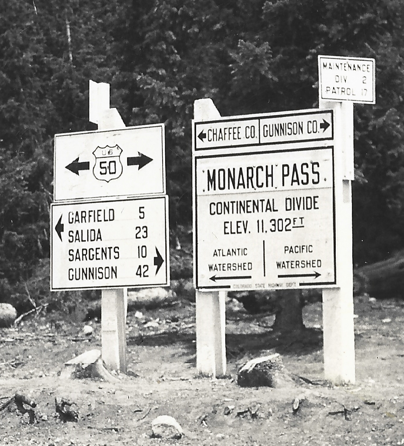 Monarch Pass Continental Divide sign from postcard CMO-ECOLO33