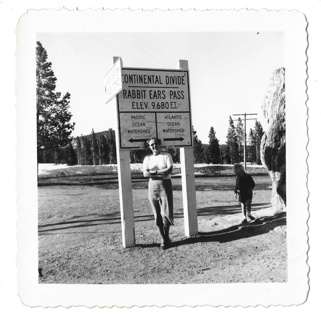 full scan of photograph CRA-RU99 Rabbit Ears Pass continental divide sign