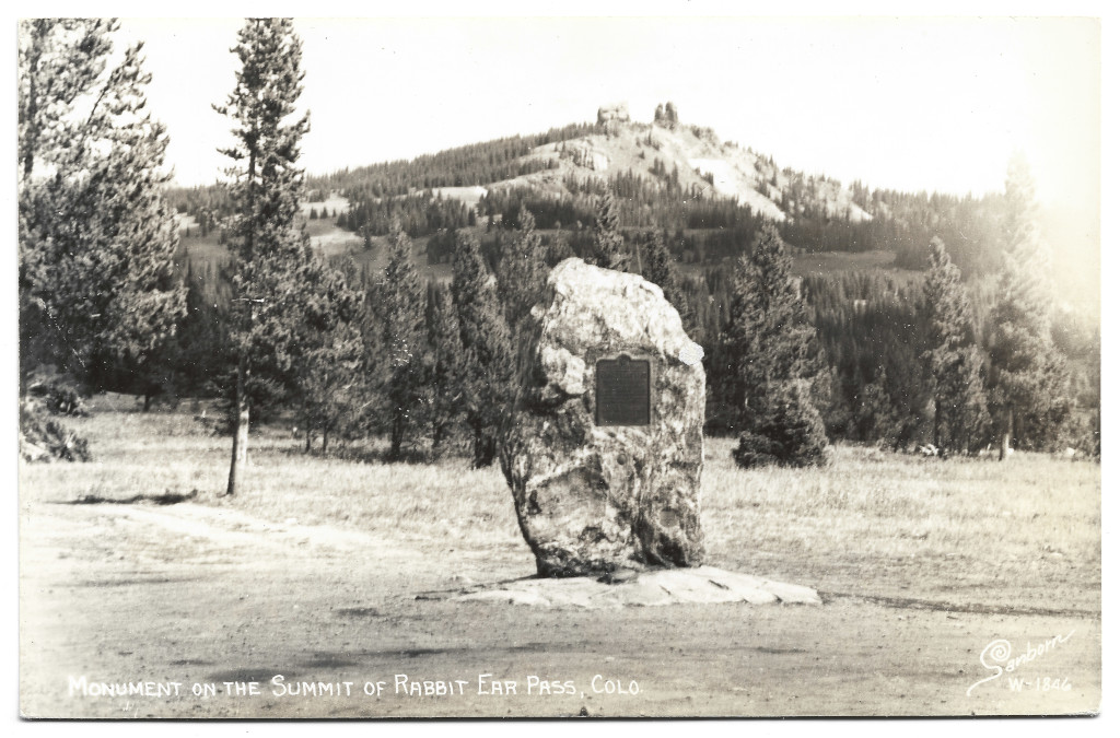 full scan of Rabbit Ears Pass Continental Divide sign postcard CRA-W-846