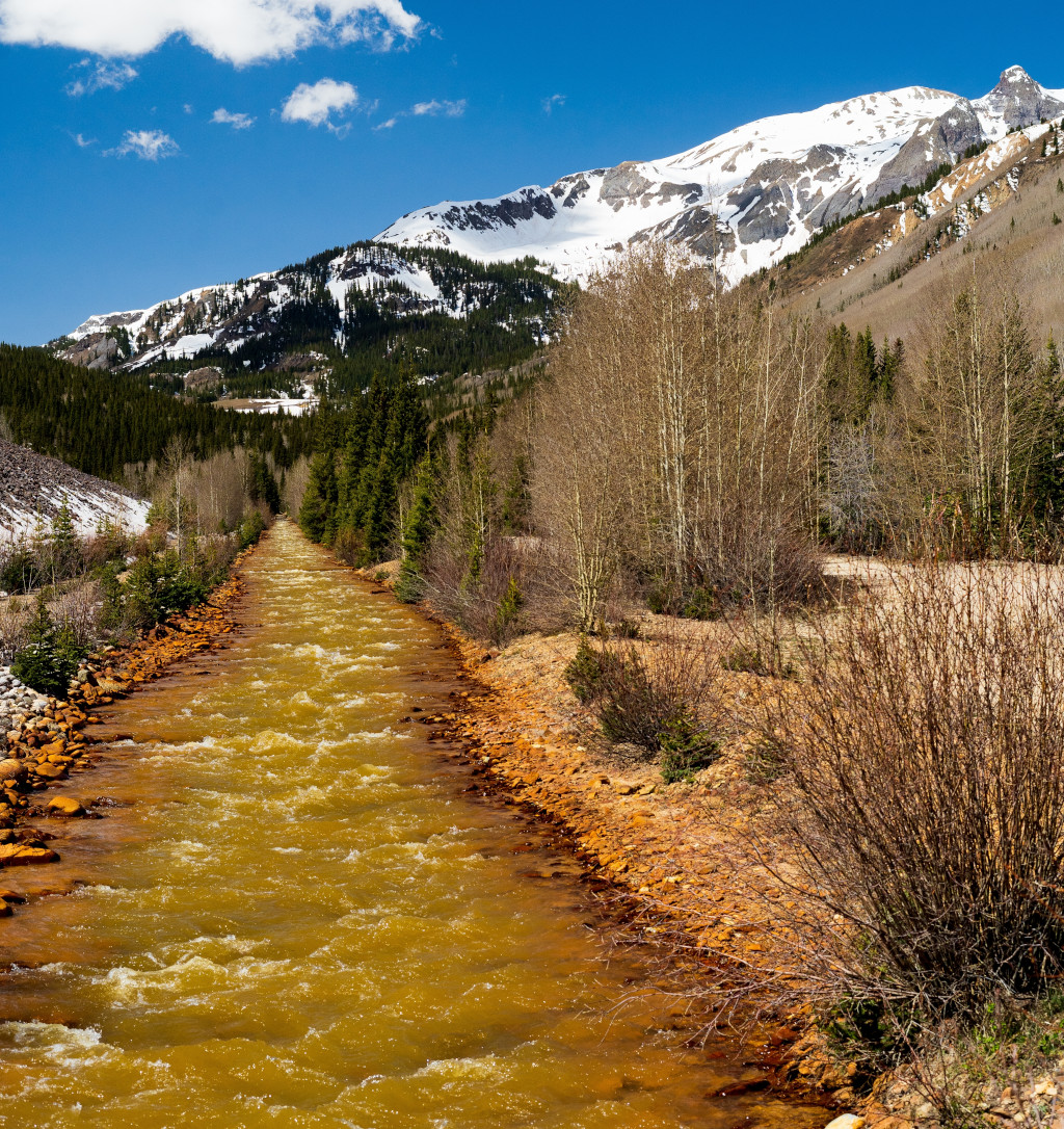 Red Mountain Creek with red rusted water from iron oxide