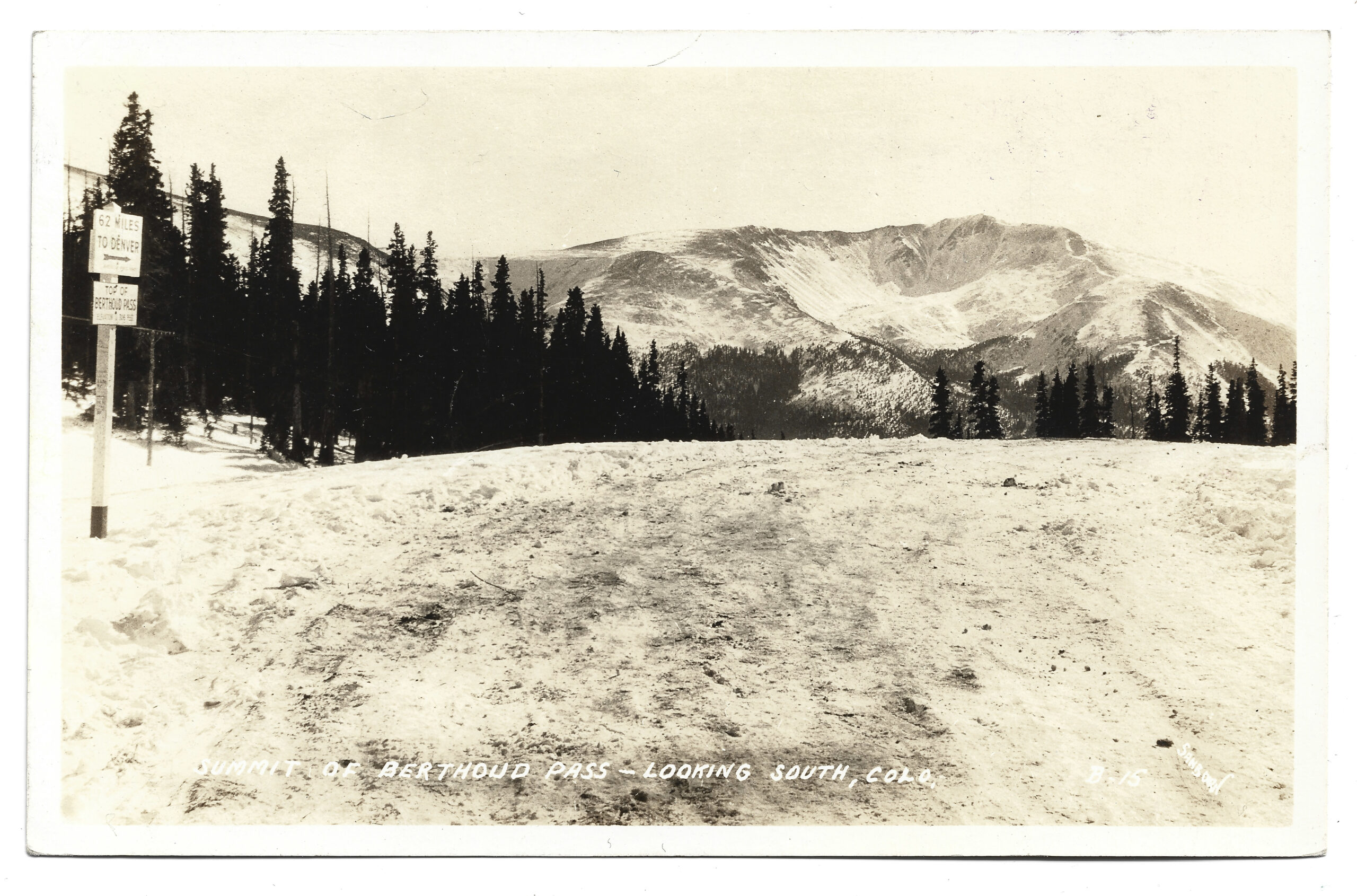 full scan of Berthoud Pass Continental Divide sign postcard CB-B15 from mid-1920s