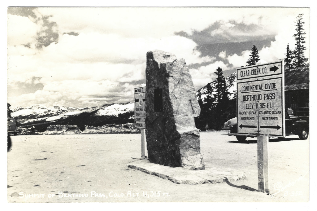 full scan of Berthoud Pass Continental Divide sign postcard CB-B-952 early or mid 1940s