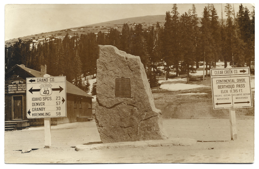 full scan of Berthoud Pass Continental Divide sign postcard CB-11E4